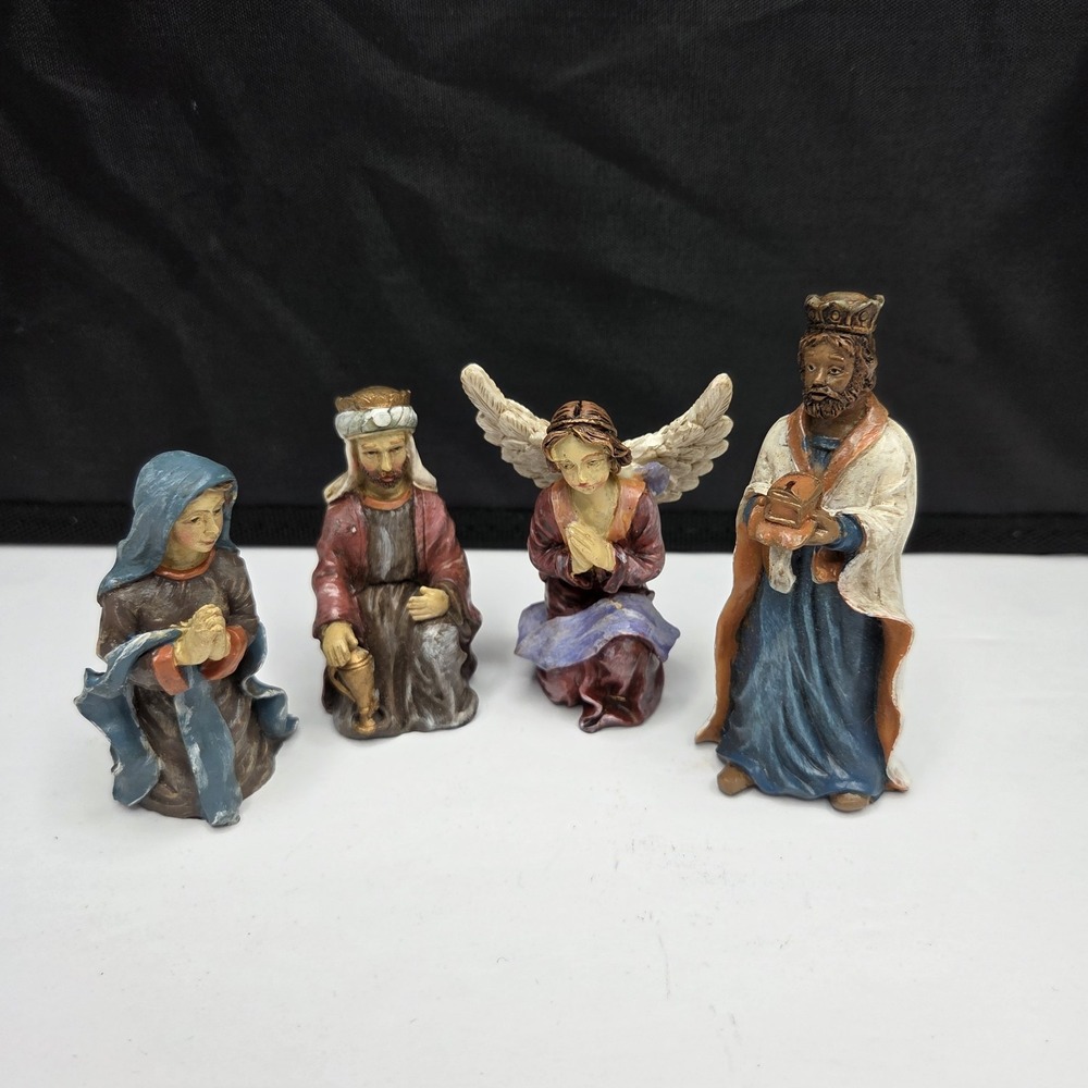 Nativity Figurines Set of 4 Mary Joseph Angel Wise Man Resin Magnetic Base